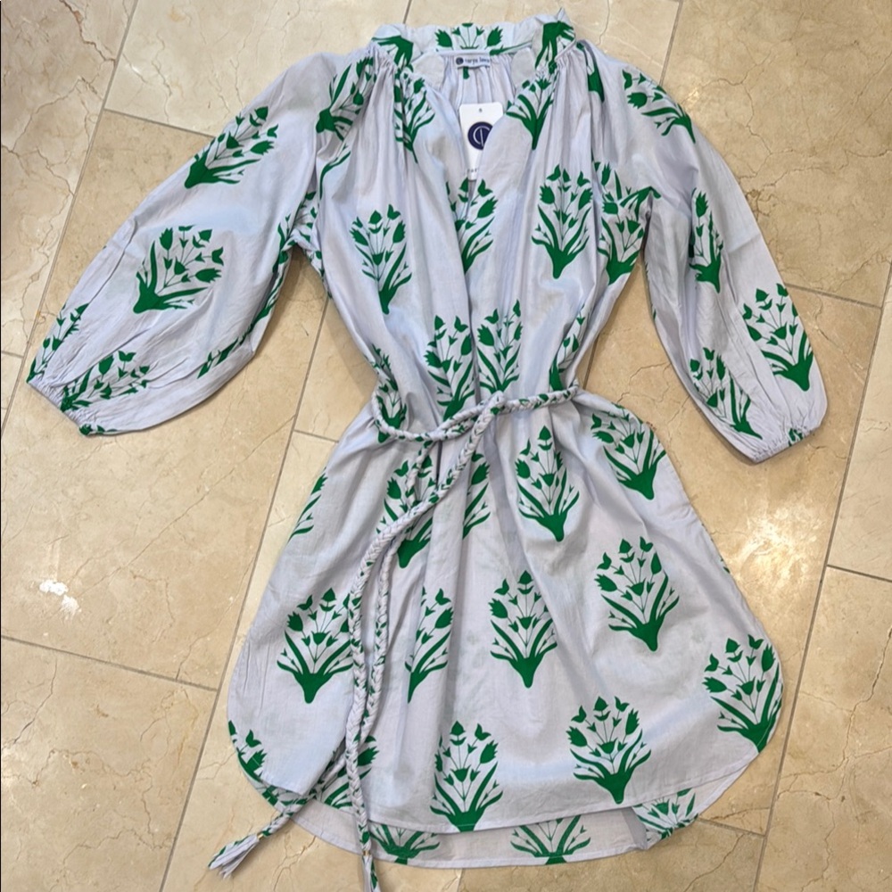 Caryn Lawn Green Floral dress shirt style cotton NWT